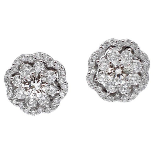 18 Karat White Gold Flower Stud Earrings, Set of 2