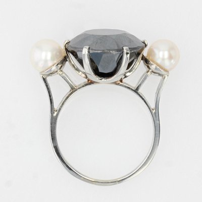 18 Karat White Gold hematite Cocktail Ring, 1970s-OLU-1403611