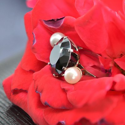 18 Karat White Gold hematite Cocktail Ring, 1970s-OLU-1403611