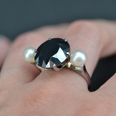 18 Karat White Gold hematite Cocktail Ring, 1970s-OLU-1403611