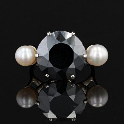 18 Karat White Gold hematite Cocktail Ring, 1970s-OLU-1403611