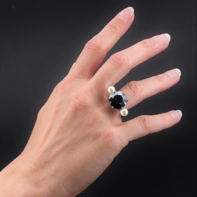 18 Karat White Gold hematite Cocktail Ring, 1970s-OLU-1403611