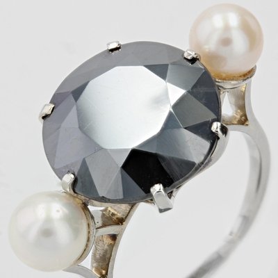 18 Karat White Gold hematite Cocktail Ring, 1970s-OLU-1403611