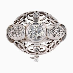 18 Karat White Gold Openwork Dome Ring with Diamonds, France, 1960s-OLU-1757418