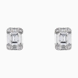 18 Karat White Gold Stud Earrings with Brilliant and Baguette Diamonds, Set of 2-OLU-1731244