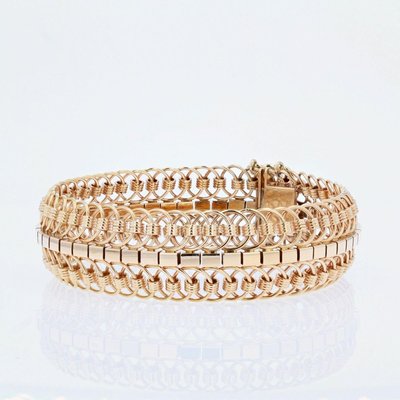 18 Karat Yellow Gold Articulated Mesh Bracelet, 1950s-OLU-896716