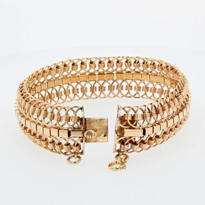 18 Karat Yellow Gold Articulated Mesh Bracelet, 1950s-OLU-896716