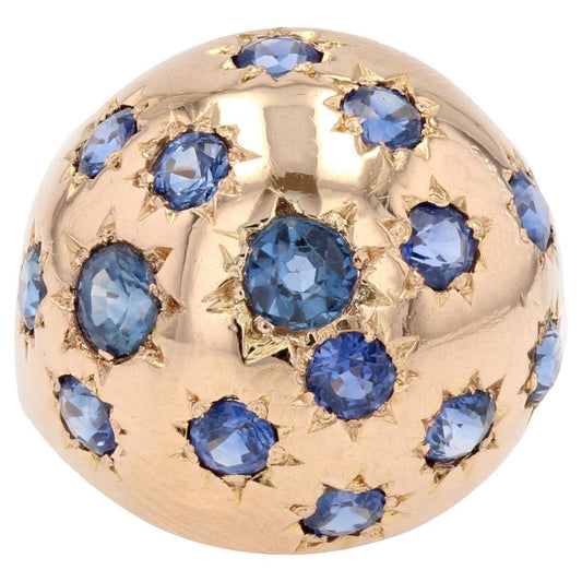 18 Karat Yellow Gold Ball Ring with Sapphire, 1950s