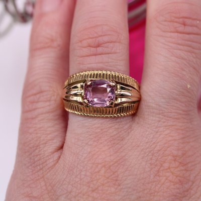 18 Karat Yellow Gold Band Ring with Malaya Garnet, 1960s-OLU-1781017