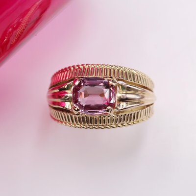 18 Karat Yellow Gold Band Ring with Malaya Garnet, 1960s-OLU-1781017