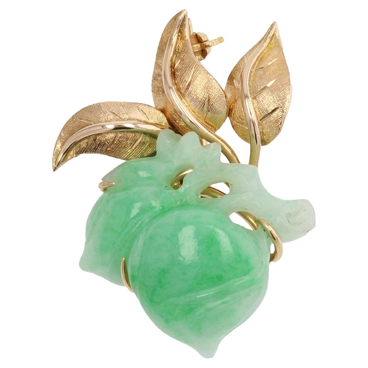 18 Karat Yellow Gold Brooch with Green Jade, 1960s