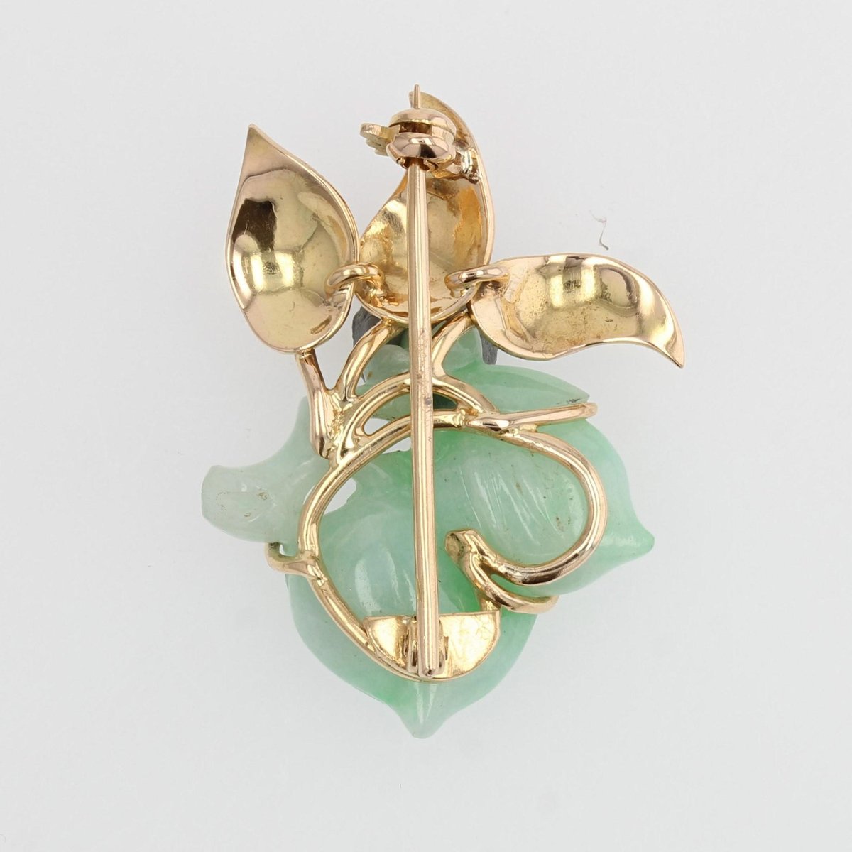 18 Karat Yellow Gold Brooch with Green Jade, 1960s