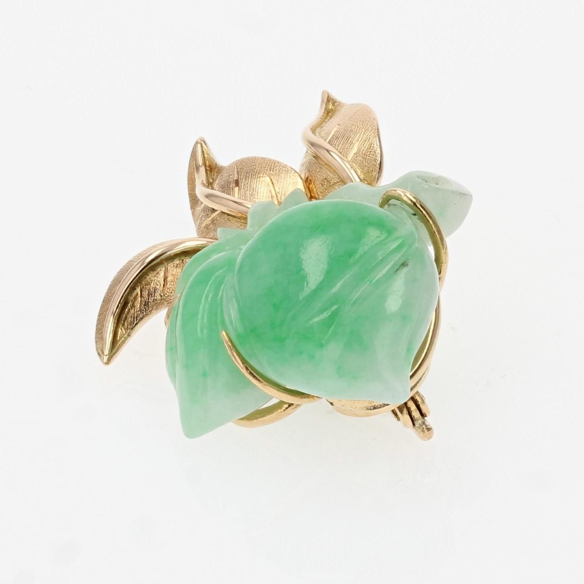 18 Karat Yellow Gold Brooch with Green Jade, 1960s