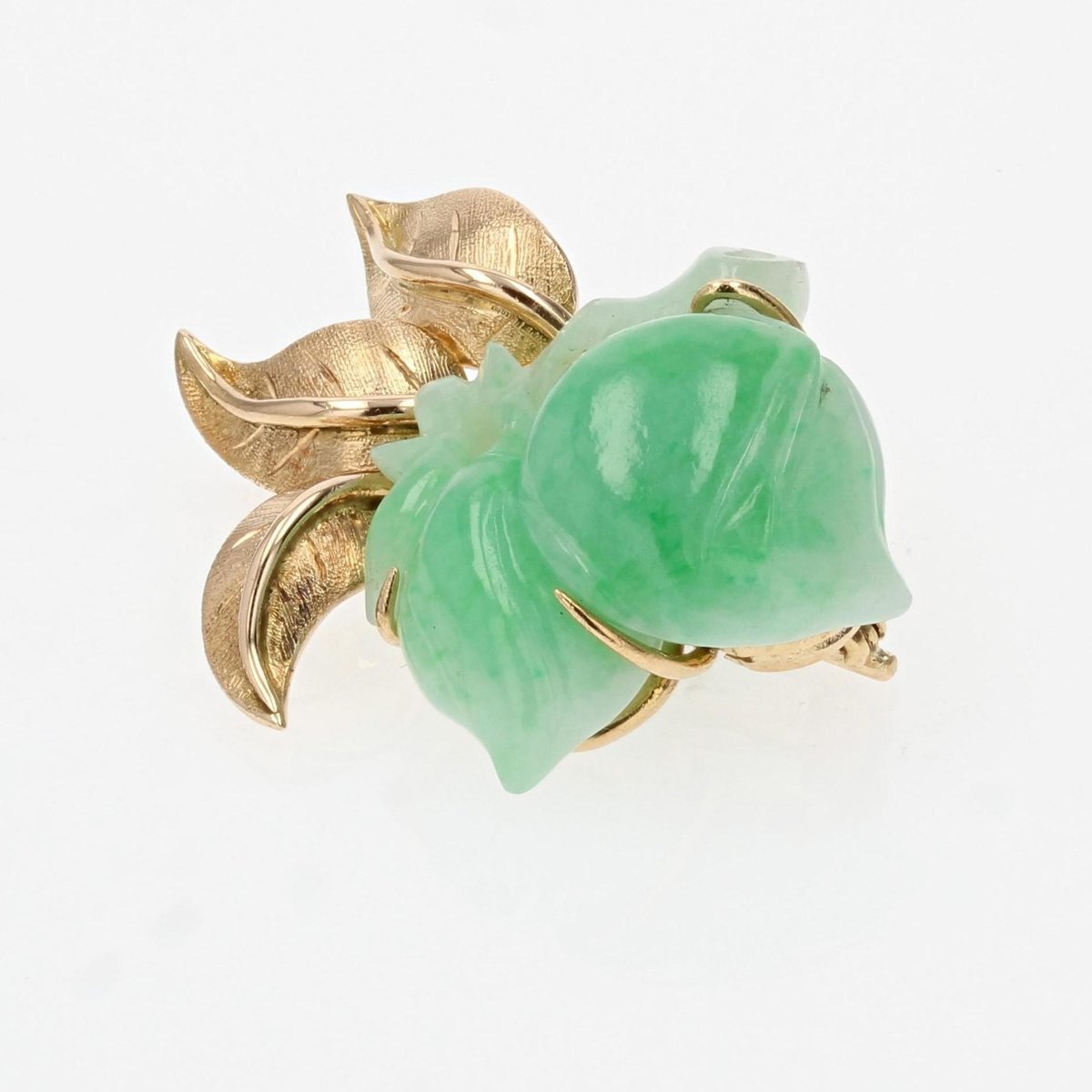 18 Karat Yellow Gold Brooch with Green Jade, 1960s