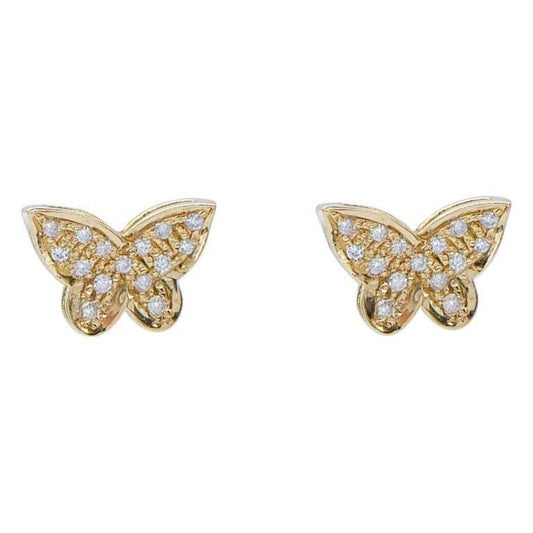 18 Karat Yellow Gold Butterfly Shape Earrings, Set of 2