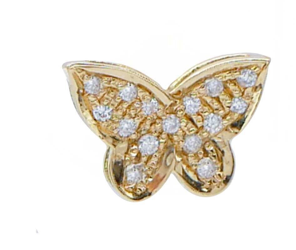 18 Karat Yellow Gold Butterfly Shape Earrings, Set of 2