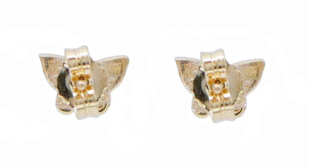 18 Karat Yellow Gold Butterfly Shape Earrings, Set of 2