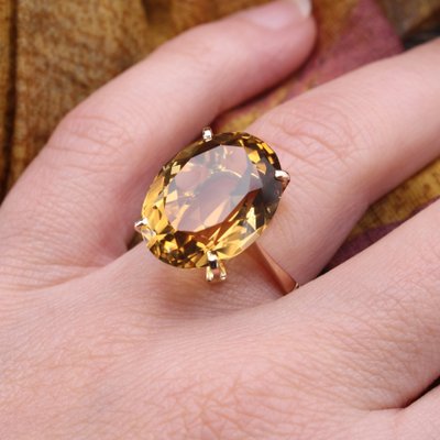 18 Karat Yellow Gold Cocktail Ring with Citrine, 1960s-OLU-1784781