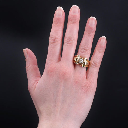 18 Karat Yellow Gold & Diamond Tank Ring, 1940s