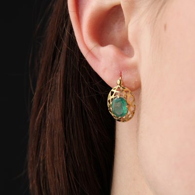 18 Karat Yellow Gold Earrings with Emeralds, 1890s, Set of 2-OLU-1578343