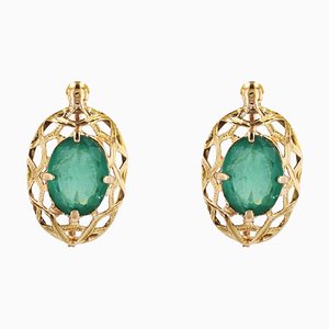 18 Karat Yellow Gold Earrings with Emeralds, 1890s, Set of 2-OLU-1578343