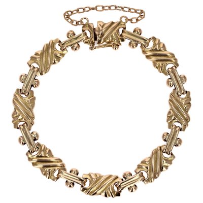 18 Karat Yellow Gold Flat Pattern Bracelet, 1960s-OLU-1743316