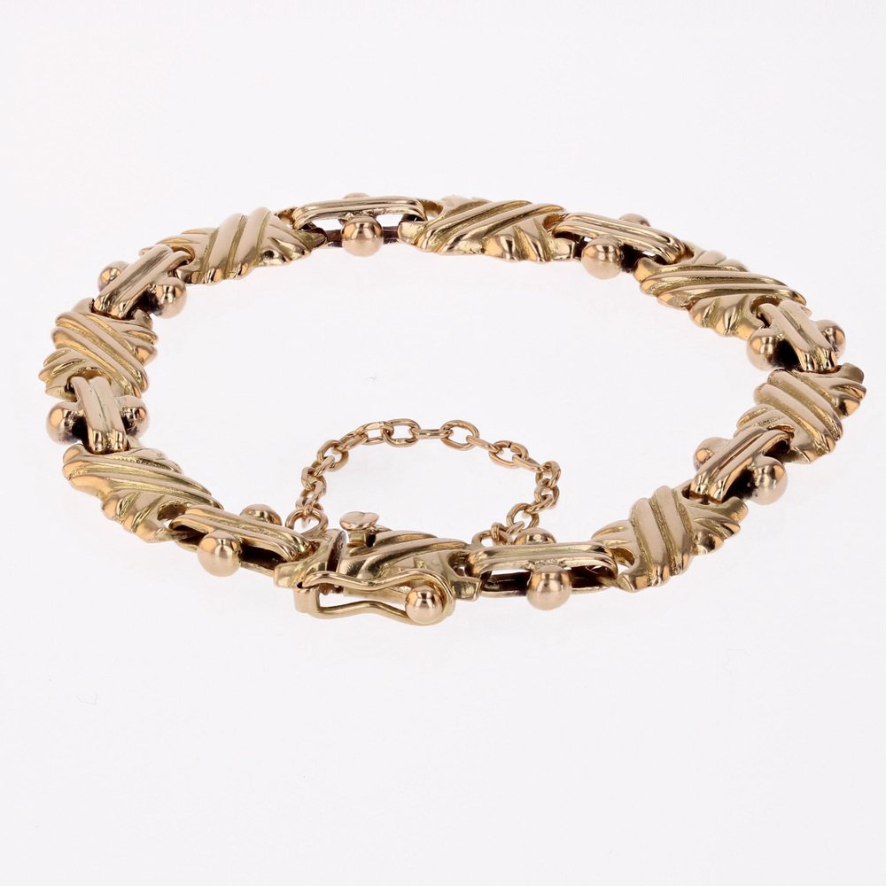 18 Karat Yellow Gold Flat Pattern Bracelet, 1960s