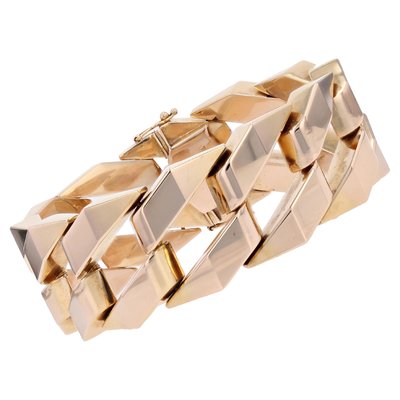 18 Karat Yellow Gold Geometric Curb Chain Large Bracelet, 1960s-OLU-2042362