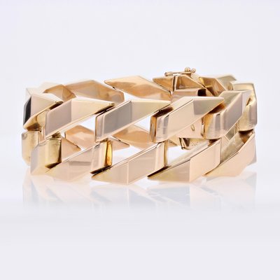 18 Karat Yellow Gold Geometric Curb Chain Large Bracelet, 1960s-OLU-2042362