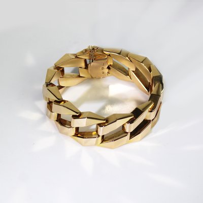 18 Karat Yellow Gold Geometric Curb Chain Large Bracelet, 1960s-OLU-2042362