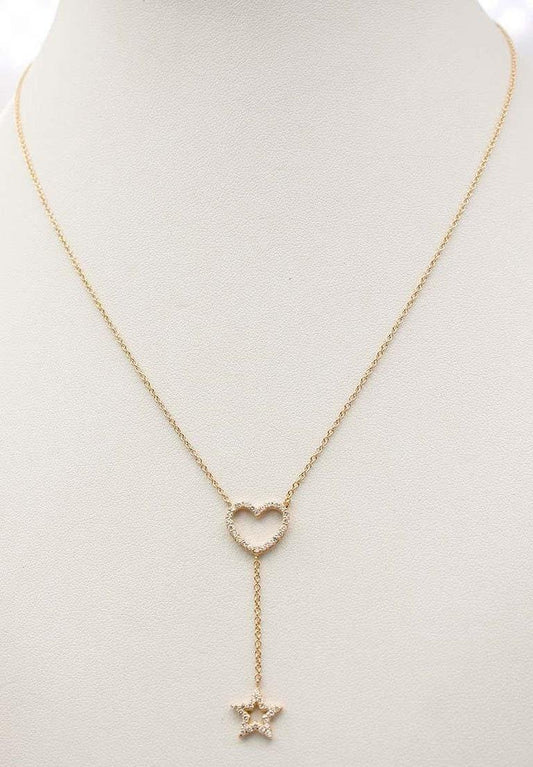 18 Karat Yellow Gold Heart and Star Shape Pendant Necklace