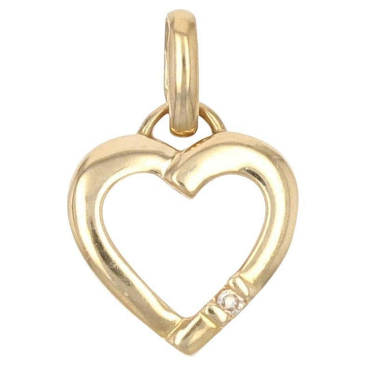 18 Karat Yellow Gold Heart Diamond Charm Pendant, 1960s