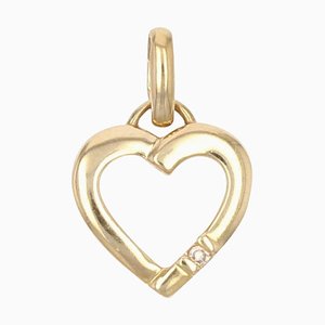 18 Karat Yellow Gold Heart Diamond Charm Pendant, 1960s-OLU-1403604