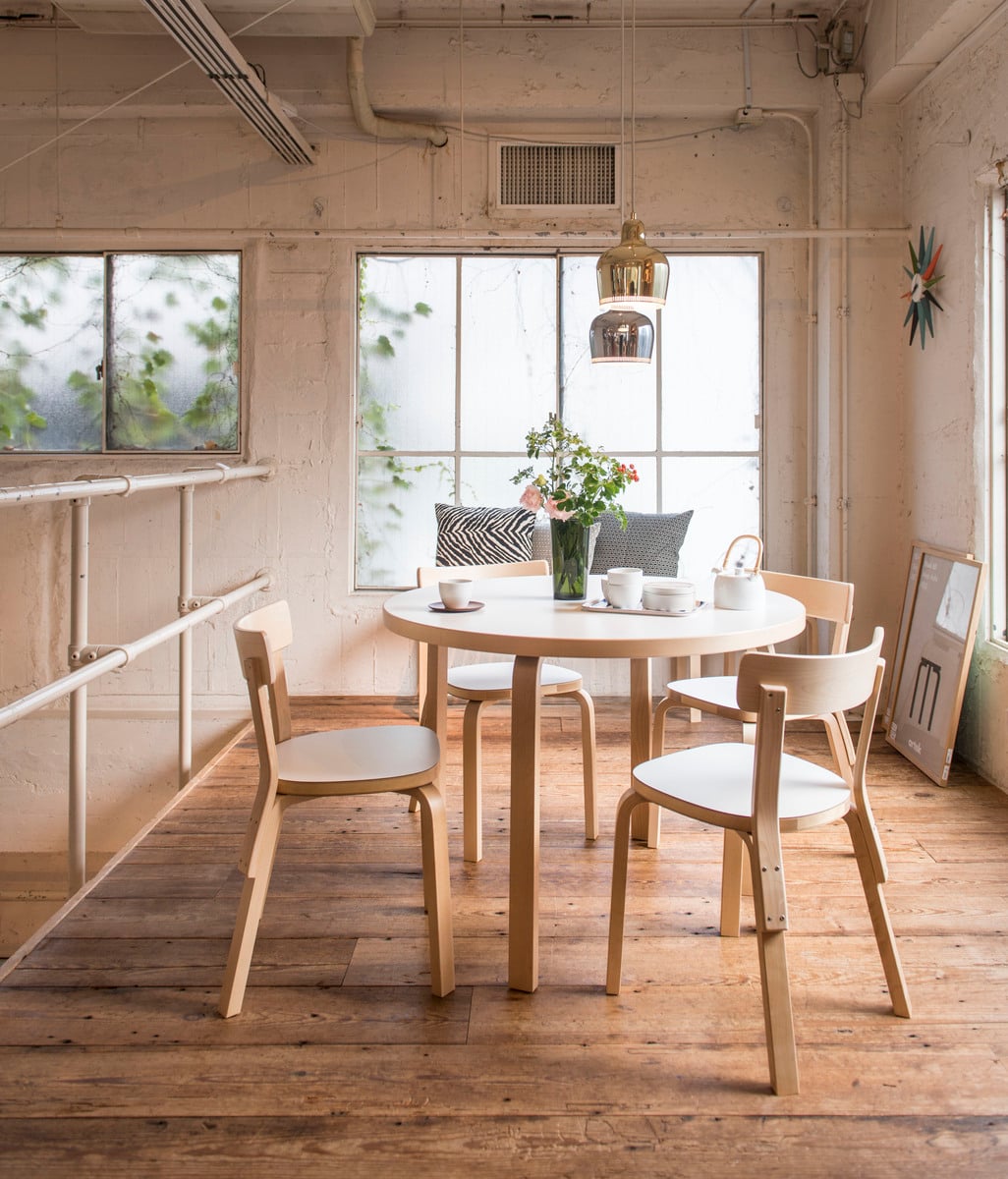 Aalto table 90A, birch - white laminate