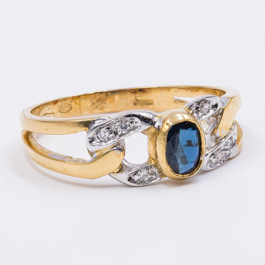 18k Gold Diamond and Sapphire Ring, 80s