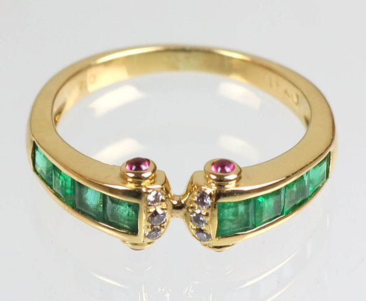 18K Gold, Sapphire, Emerald & Diamond Ring, 1990s