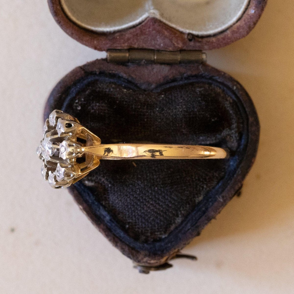 18k Vintage Gold and Silver Daisy Ring with Diamonds, 1910s