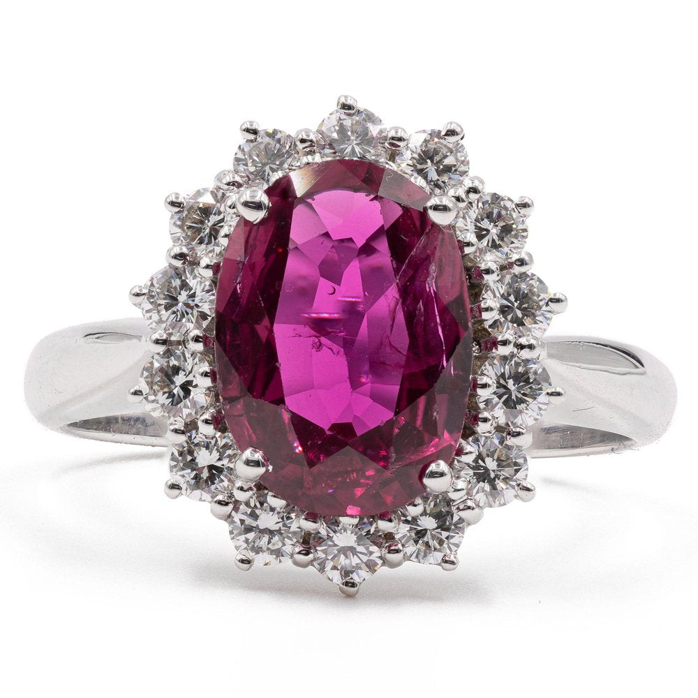 18k White Gold Daisy Ring with Natural Ruby ​​and Diamonds