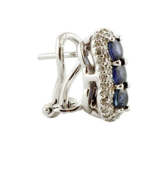 18k White Gold Earrings with Diamonds and Blue Sapphires, Set of 2