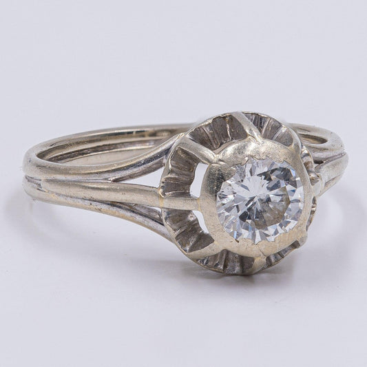 18k White Gold Solitaire Ring with 0.60ct Diamond, 1940s