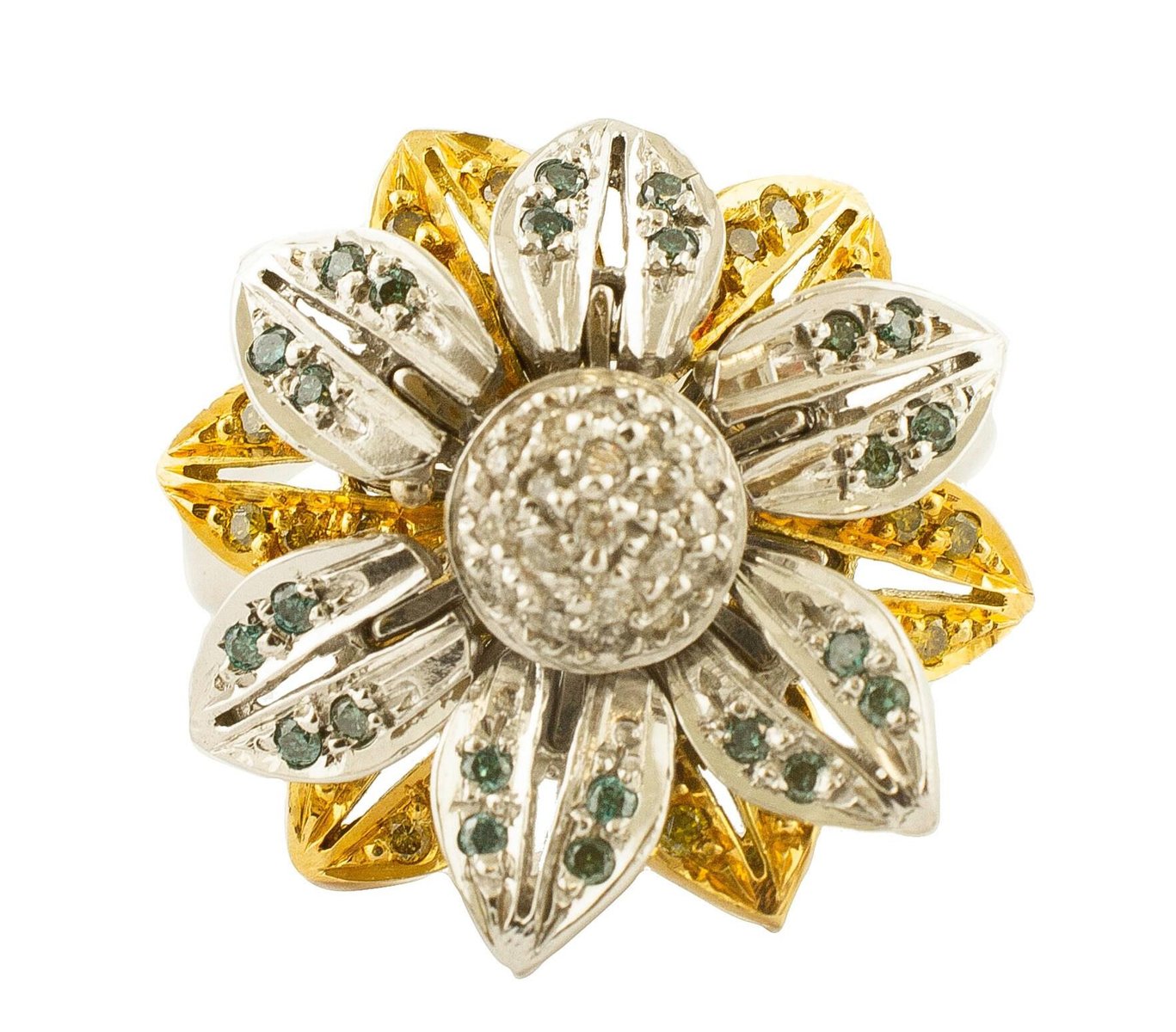 18K White & Yellow Gold and Fancy Diamond Daisy Ring