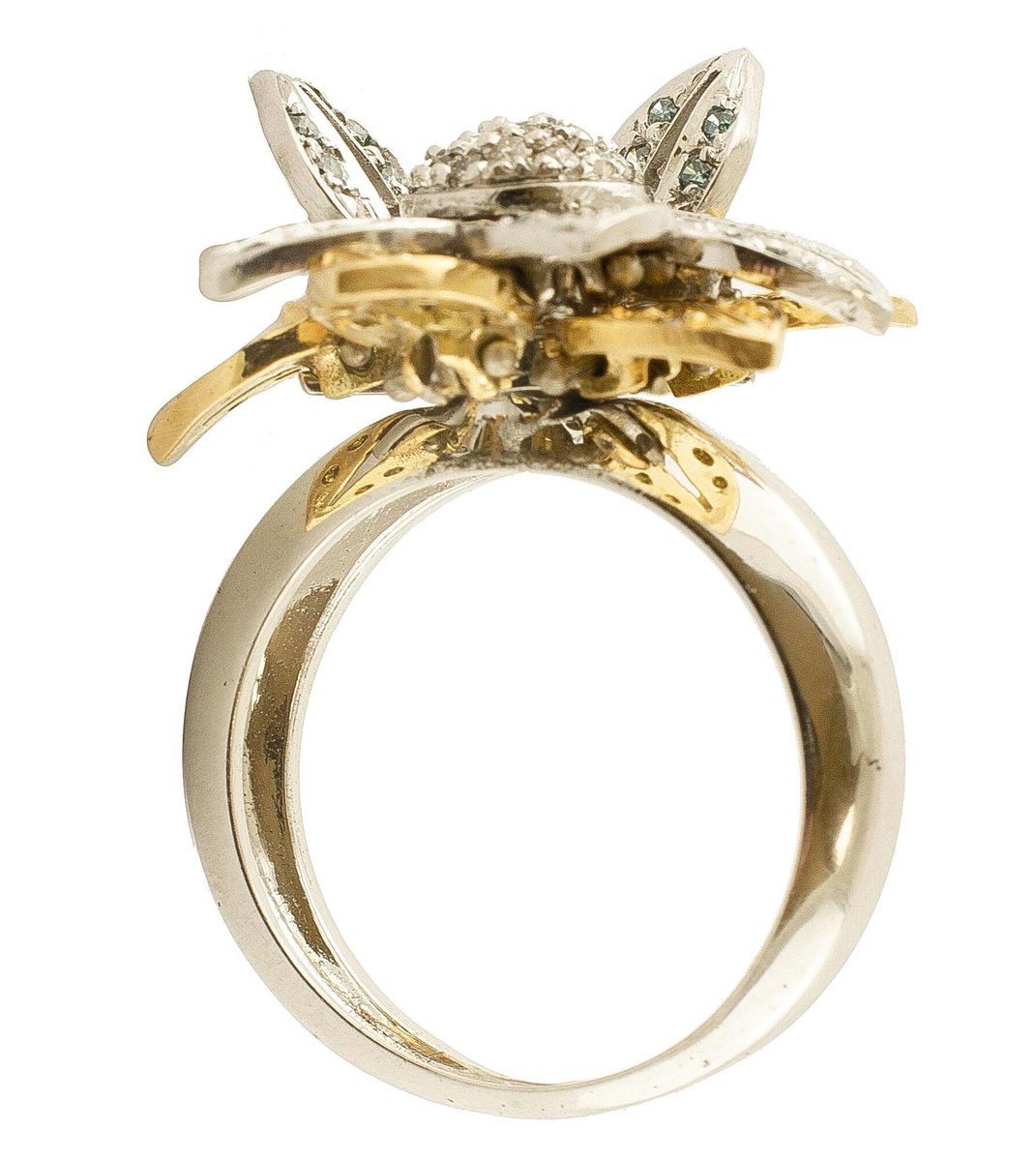 18K White & Yellow Gold and Fancy Diamond Daisy Ring