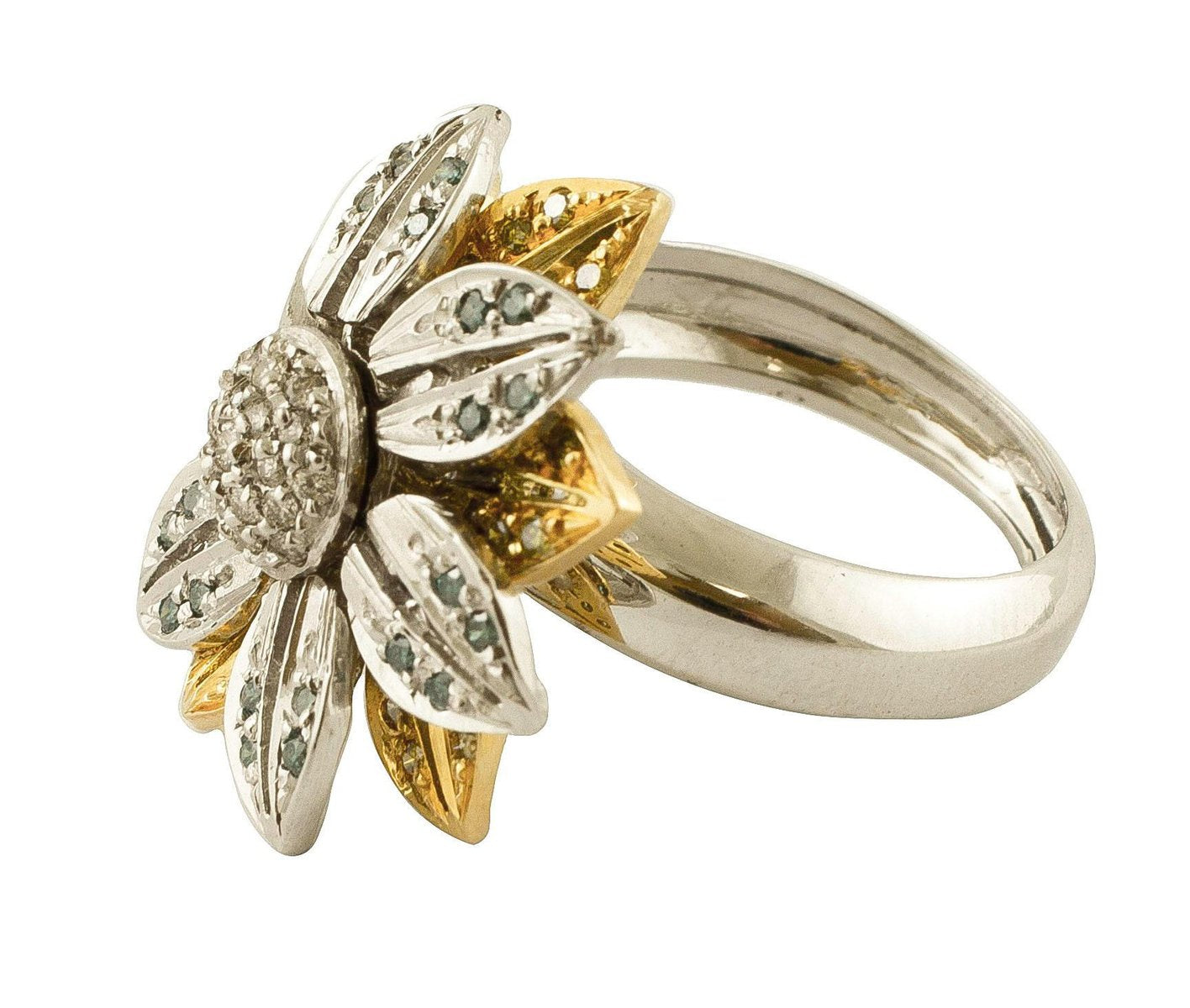 18K White & Yellow Gold and Fancy Diamond Daisy Ring