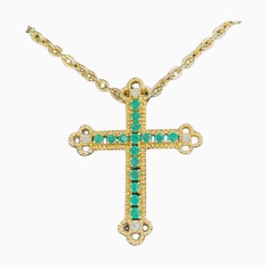 18K Yellow Gold, Emerald & Diamond Cross Pendant-TCS-1098213