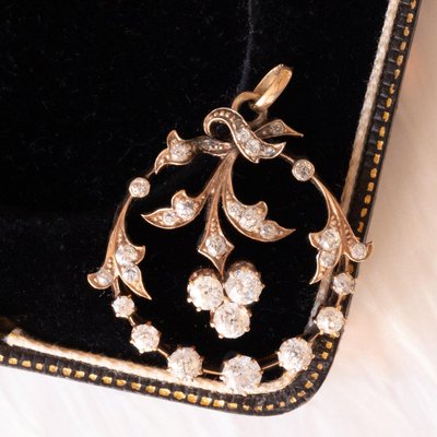 18k Yellow Gold Pendant with European Cut Diamonds, 1900s-PPA-2020920