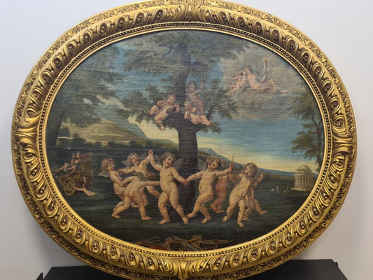 18th Century Allegory, 19th Century, Oil on Canvas, Framed