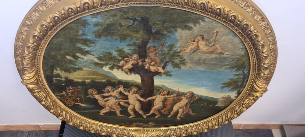 18th Century Allegory, 19th Century, Oil on Canvas, Framed