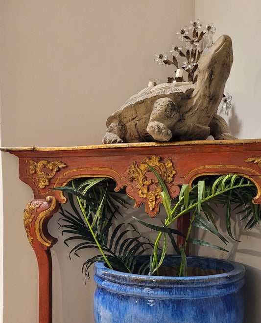 18th Century Baroque Corner Console in Polychrome in Red, Andalusia