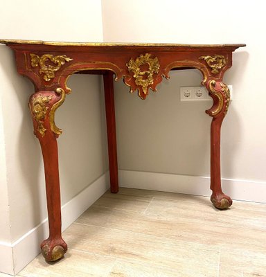 18th Century Baroque Corner Console in Polychrome in Red, Andalusia-NUC-1732952