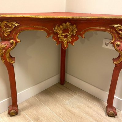 18th Century Baroque Corner Console in Polychrome in Red, Andalusia-NUC-1732952